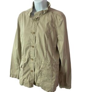 Eileen Fisher Lightweight Khaki Button Up Jacket Medium Minimalist Neutral